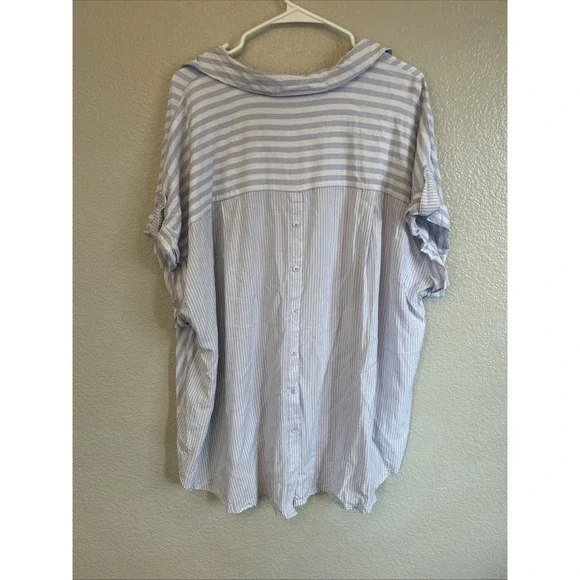 Womens Top JANE AND DELANCEY blue white striped rayon collared cap slv tunic 2X - Picture 5 of 7